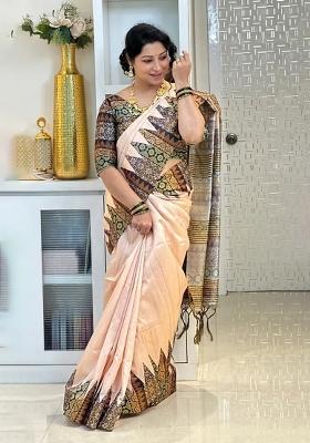 Black Printed Silk Saree Set