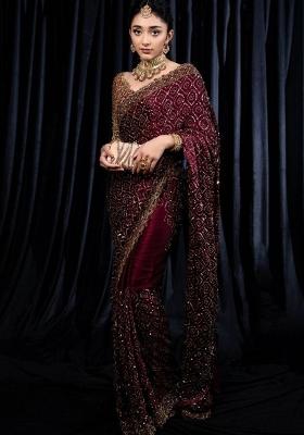 Maroon Sequin Silk Saree Set