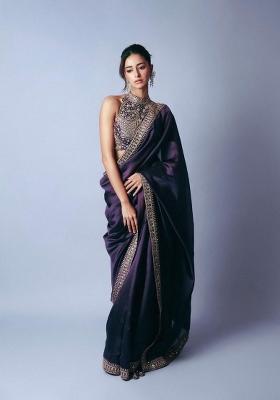 Blue Sequin Silk Saree Set