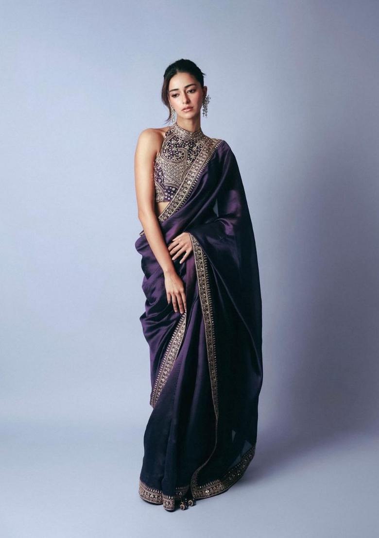 Blue Sequin Silk Saree Set - Indya