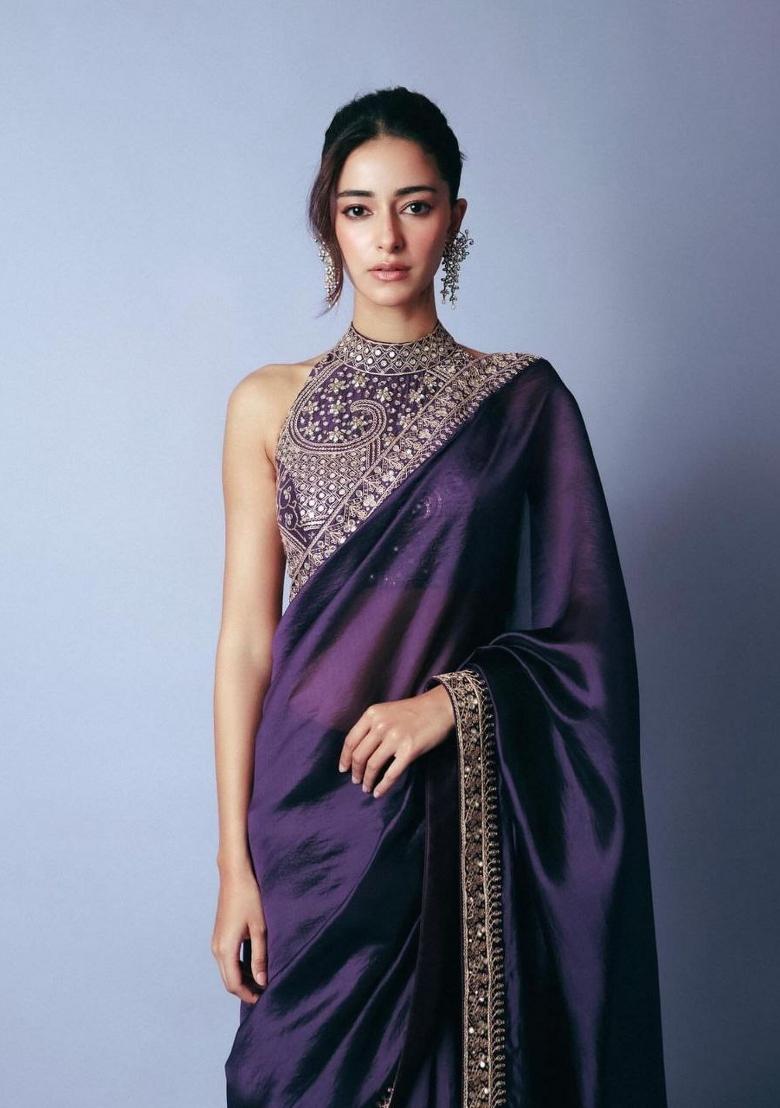 Blue Sequin Silk Saree Set - Indya