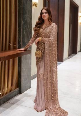 Golden Sequin Net Saree Set