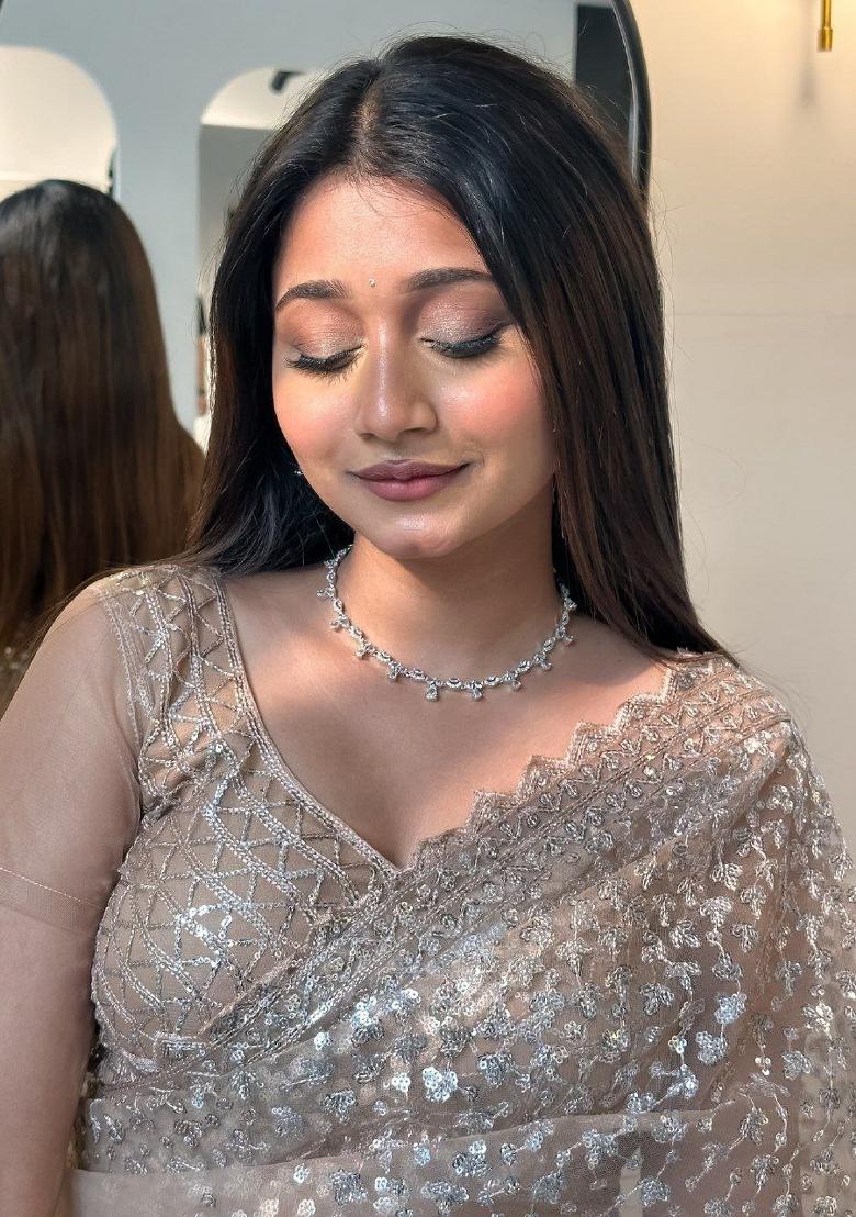 Golden Sequin Net Saree Set - Indya