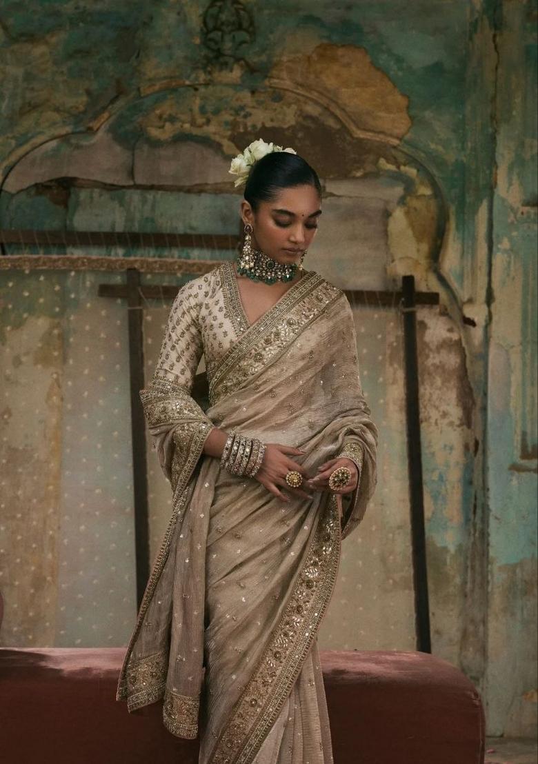 Golden Sequin Gold Crush Saree Set - Indya