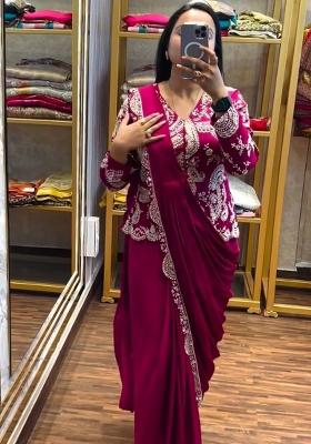 Pink Embroidery Silk Saree Set