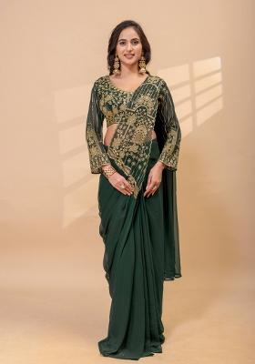 Green Embroidery Georgette Saree Set