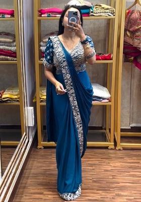 Rama Embroidery Silk Saree Set