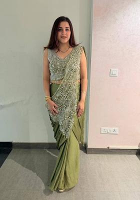 Mehendi Embroidery Silk Saree Set