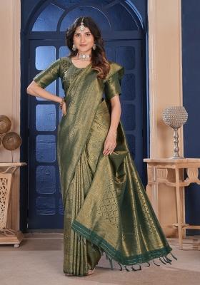 Green Zari Work Silk Saree Set