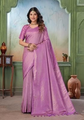 Purple Zari Work Silk Saree Set