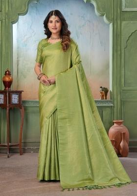 Green Zari Work Silk Saree Set