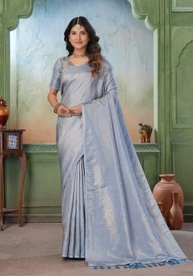 Blue Zari Work Silk Saree Set