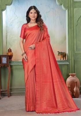 Red Zari Work Silk Saree Set