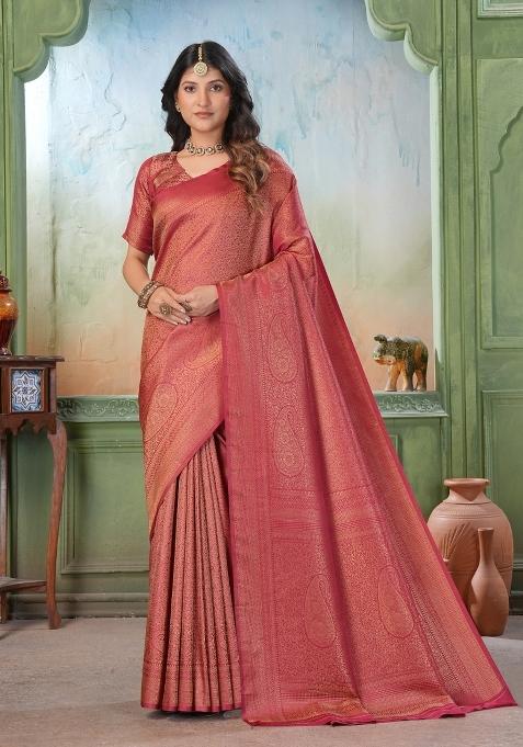 Maroon Zari Work Silk Saree Set