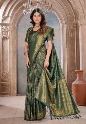 Green Zari Work Silk Saree Set
