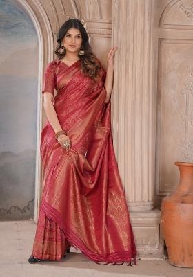 Maroon Zari Work Silk Saree Set