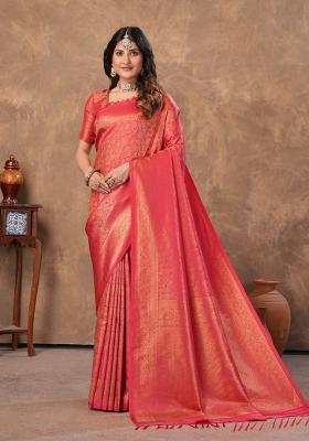 Red Zari Work Silk Saree Set