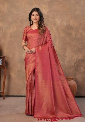 Maroon Zari Work Silk Saree Set