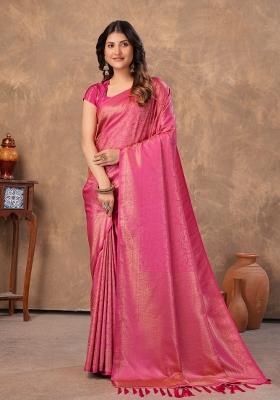 Pink Zari Work Silk Saree Set
