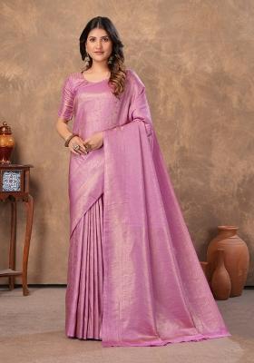 Lavender Zari Work Silk Saree Set