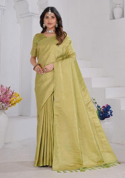 Green Zari Work Silk Blend Saree Set