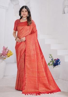 Red Zari Work Silk Saree Set
