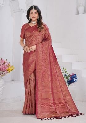 Maroon Zari Work Silk Saree Set