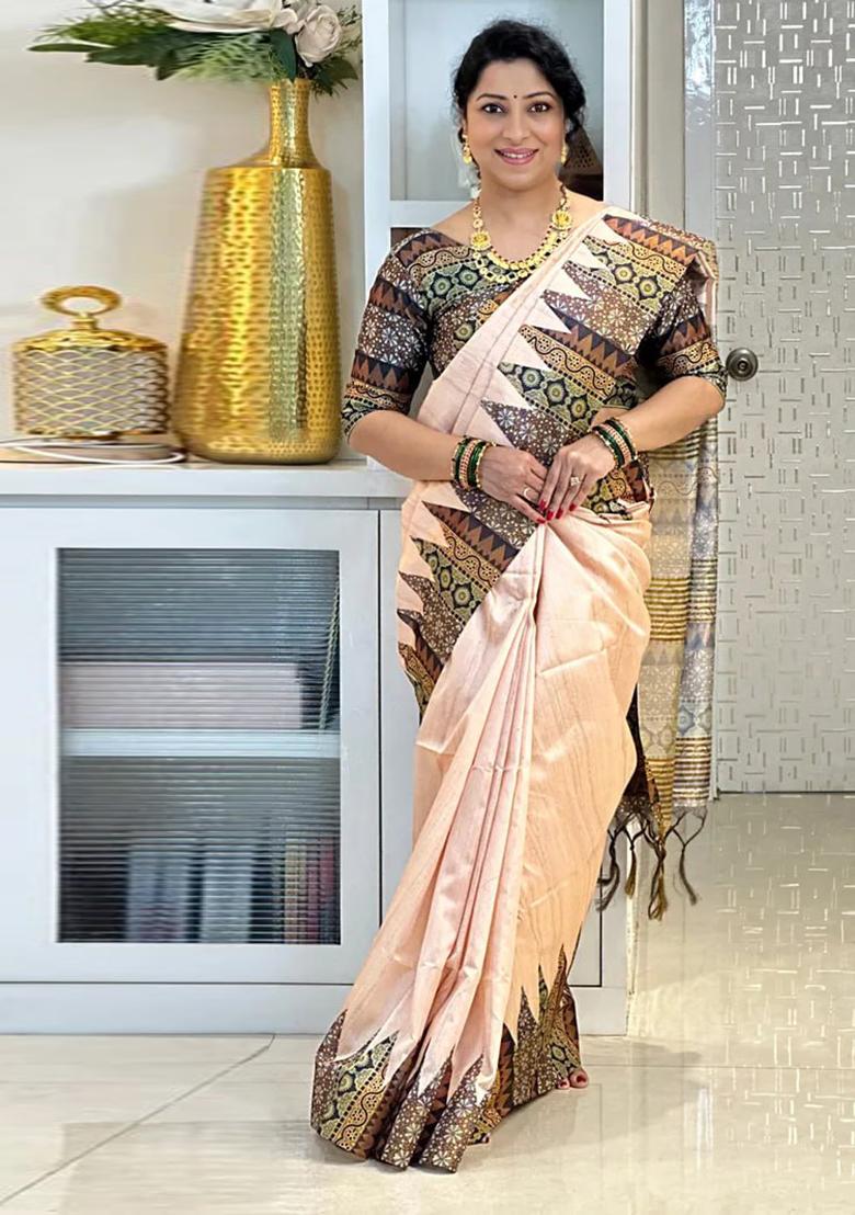 Black Zari Work Silk Saree Set - Indya