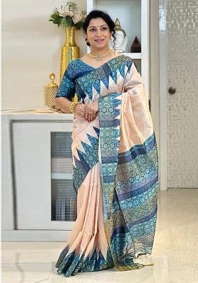 Blue Zari Work Silk Saree Set