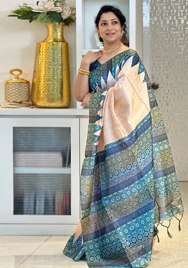 Blue Zari Work Silk Saree Set - Indya