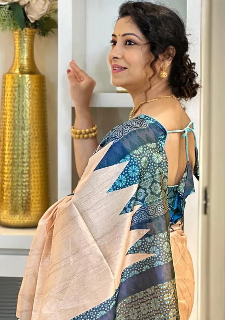 Blue Zari Work Silk Saree Set - Indya