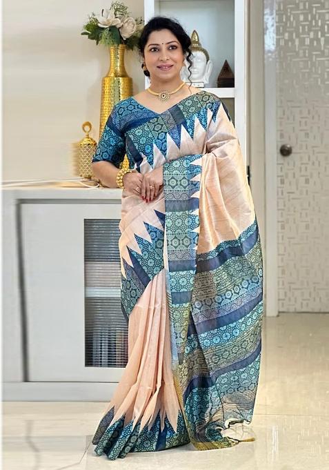 Blue Zari Work Silk Saree Set