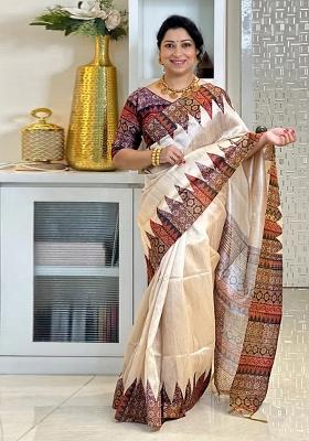 Orange Zari Work Silk Saree Set