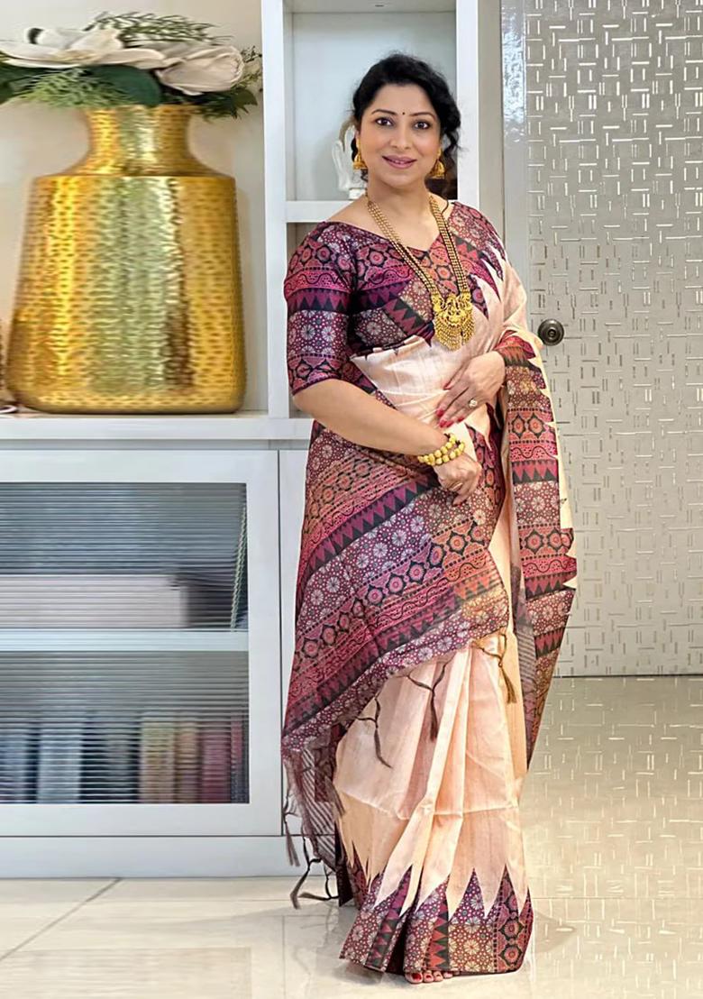 Wine Zari Work Silk Saree Set - Indya