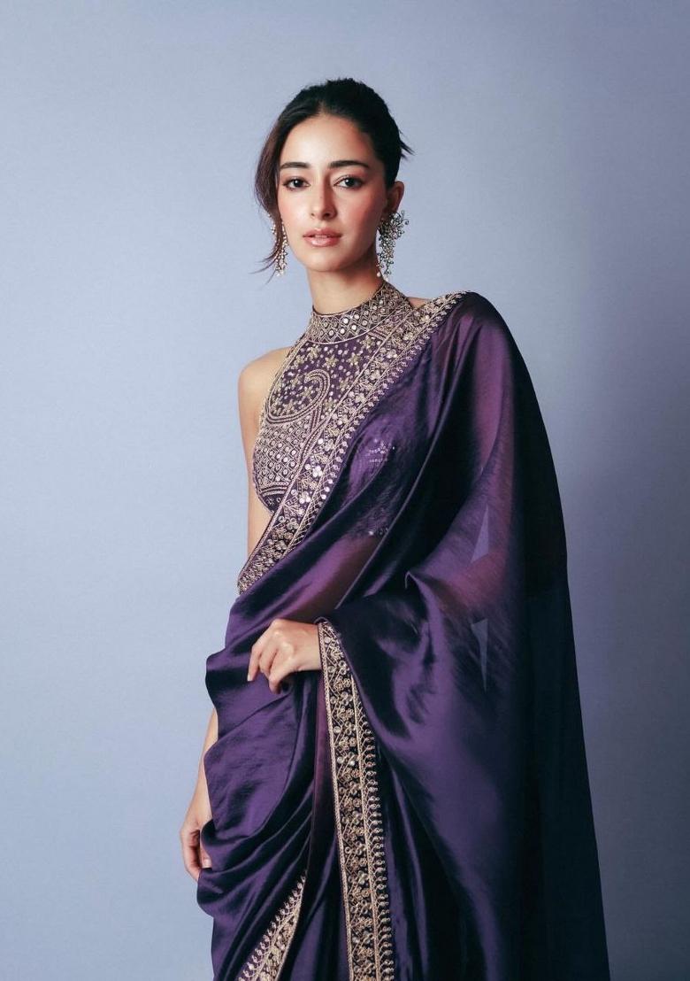 Blue Sequin Silk Saree Set - Indya