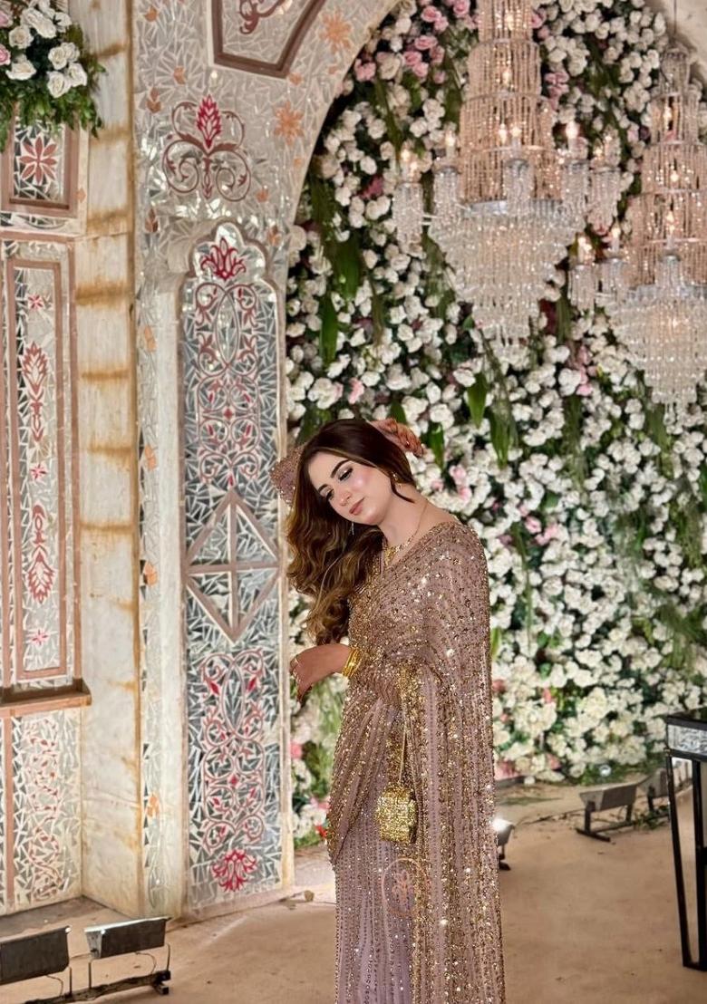 Golden Sequin Net Saree Set - Indya