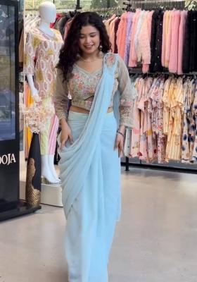 Sky Blue Embroidery Georgette Saree Set