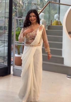 White Embroidery Georgette Saree Set