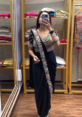 Black Embroidery Silk Saree Set