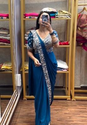 Rama Embroidery Silk Saree Set