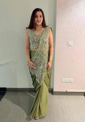 Mehendi Embroidery Silk Saree Set