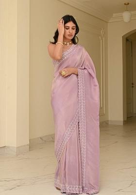 Pink Solid Rangoli Saree Set