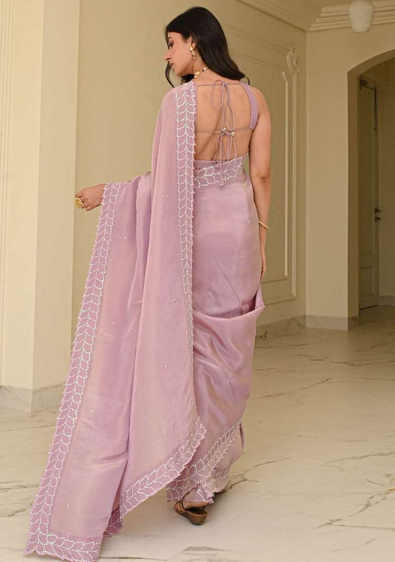 Pink Solid Rangoli Saree Set for Diwali and Festive Wear - Indya