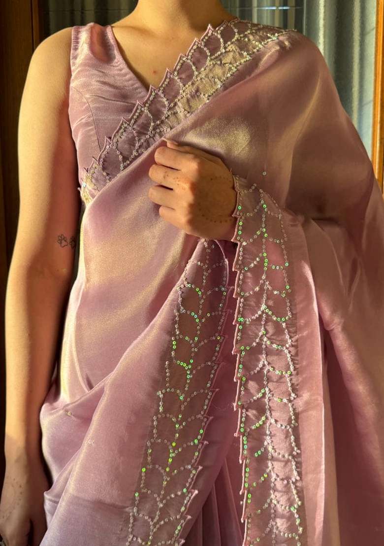 Pink Solid Rangoli Saree Set for Diwali and Festive Wear - Indya