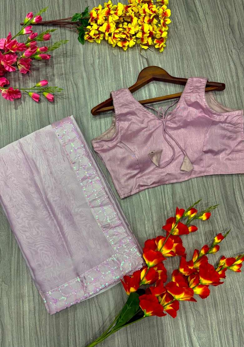 Pink Solid Rangoli Saree Set for Diwali and Festive Wear - Indya