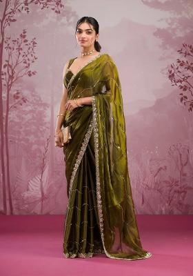 Green Solid Jimmy Choo Saree Set