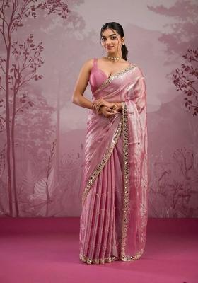 Pink Solid Jimmy Choo Saree Set