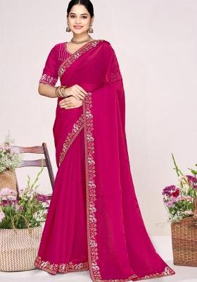 Magenta Embroidery Silk Saree Set