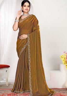 Mustard Embroidery Silk Saree Set