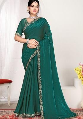 Green Embroidery Silk Saree Set